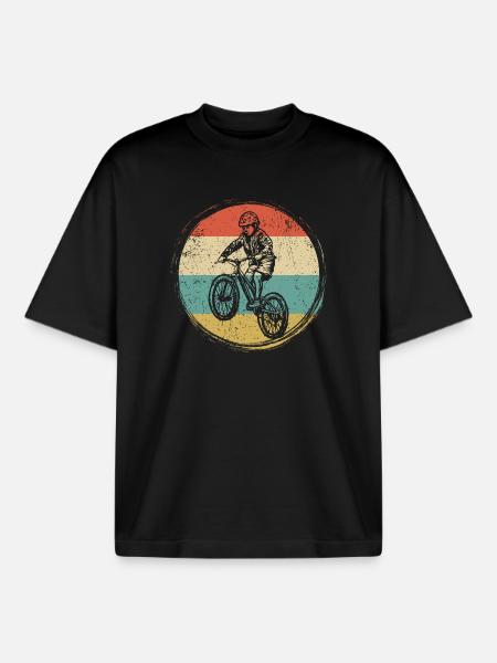 Retro BMX Rider Circle - Boxy Heavyweight Unisex Organic T-Shirt by Stanley/Stella - black