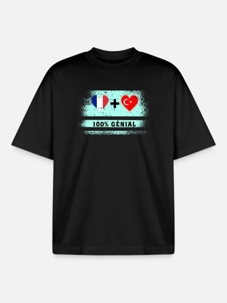 Flag France and Turkey 100% awesome - Boxy Heavyweight Unisex Organic T-Shirt by Stanley/Stella - black