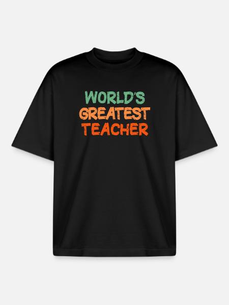 Colourful Handwritten Teacher Tribute - Boxy Heavyweight Unisex Organic T-Shirt by Stanley/Stella - black