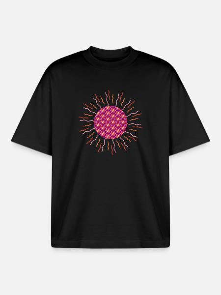 Mandala soleil rose - T-shirt unisexe boxy épais biologique Stanley/Stella - noir