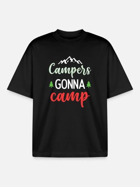 Campers Gonna Camp - Boxy Heavyweight Unisex Organic T-Shirt by Stanley/Stella - black