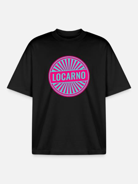 Locarno Neon Round Stamp - Boxy Heavyweight Unisex Organic T-Shirt by Stanley/Stella - black