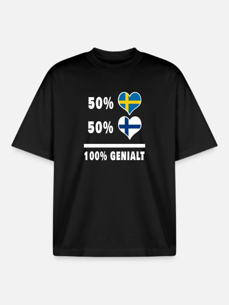 Finland och Sverige 100 % Genialt flagga - Unisex boxy heavyweight ekologisk T-shirt Stanley/Stella - svart