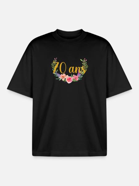 anniversaire fleurs âge 70ans - T-shirt unisexe boxy épais biologique Stanley/Stella - noir