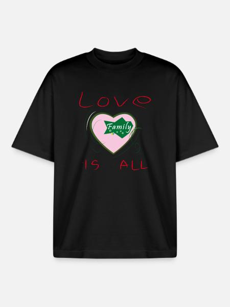 love is all, family - Boxy Heavyweight Unisex Organic T-Shirt by Stanley/Stella - black