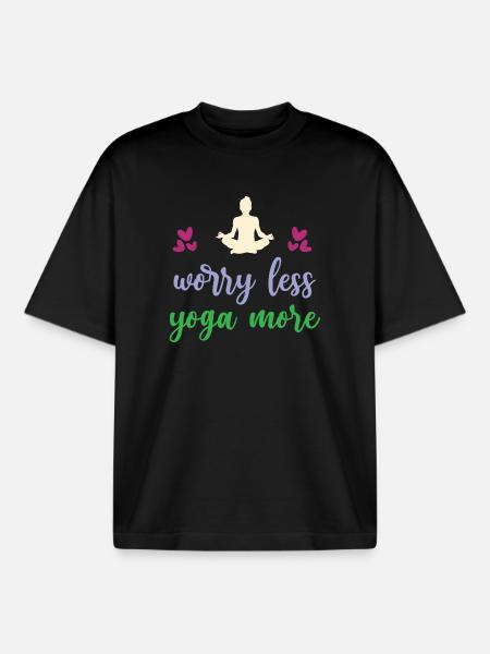 Worry Less Yoga More - Boxy Heavyweight Unisex Organic T-Shirt by Stanley/Stella - black