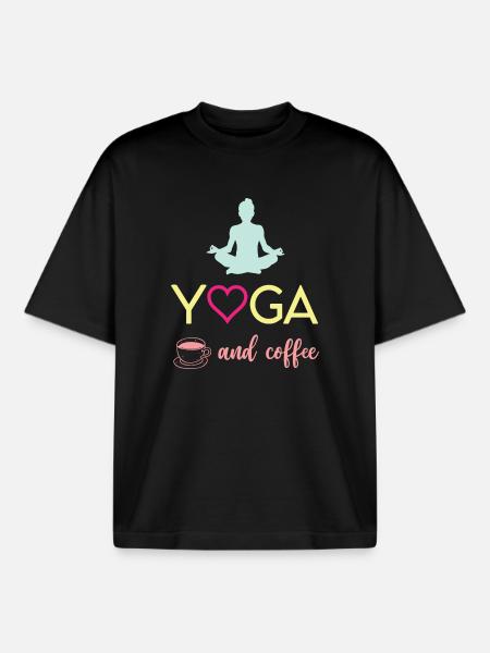 Yoga and Coffee - Boxy Heavyweight Unisex Organic T-Shirt by Stanley/Stella - black