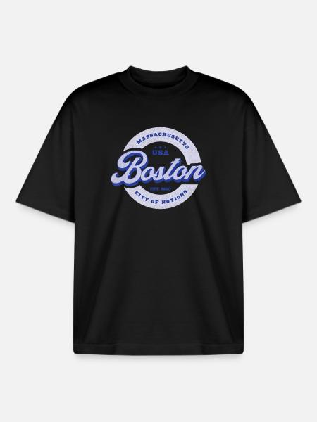 Boston Lettering Circle Badge - Boxy Heavyweight Unisex Organic T-Shirt by Stanley/Stella - black