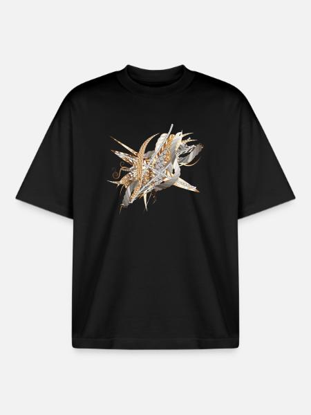 kunstnerisk filigran motiv lavet af bånd og fjer - Stanley/Stella unisex boxy heavyweight T-shirt økologisk - sort