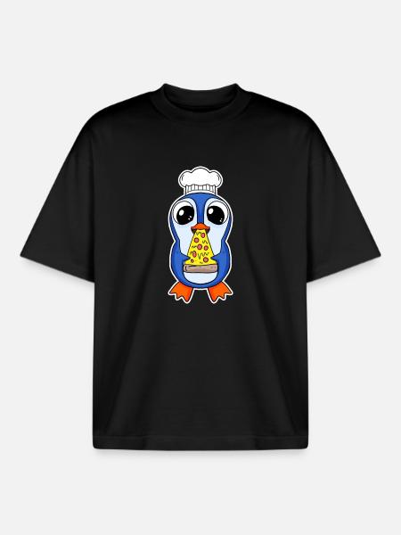 Pizza pingouin gourmet - T-shirt unisexe boxy épais biologique Stanley/Stella - noir