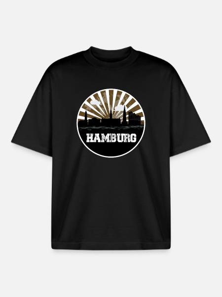 Hamburg Skyline Home Game - Boxy Heavyweight Unisex Organic T-Shirt by Stanley/Stella - black