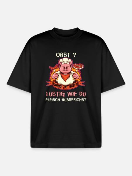 Witziges Schwein mit Fleischspruch - Boxy Heavyweight Unisex Organic T-Shirt von Stanley/Stella - Schwarz