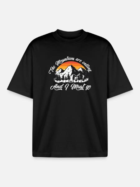 mountain, hiking, hiking - Boxy Heavyweight Unisex Organic T-Shirt by Stanley/Stella - black