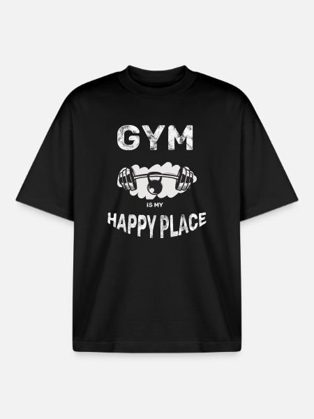 Gym is my happy placeSport Therapy Fitness - Boxy Heavyweight Unisex Organic T-Shirt by Stanley/Stella - black