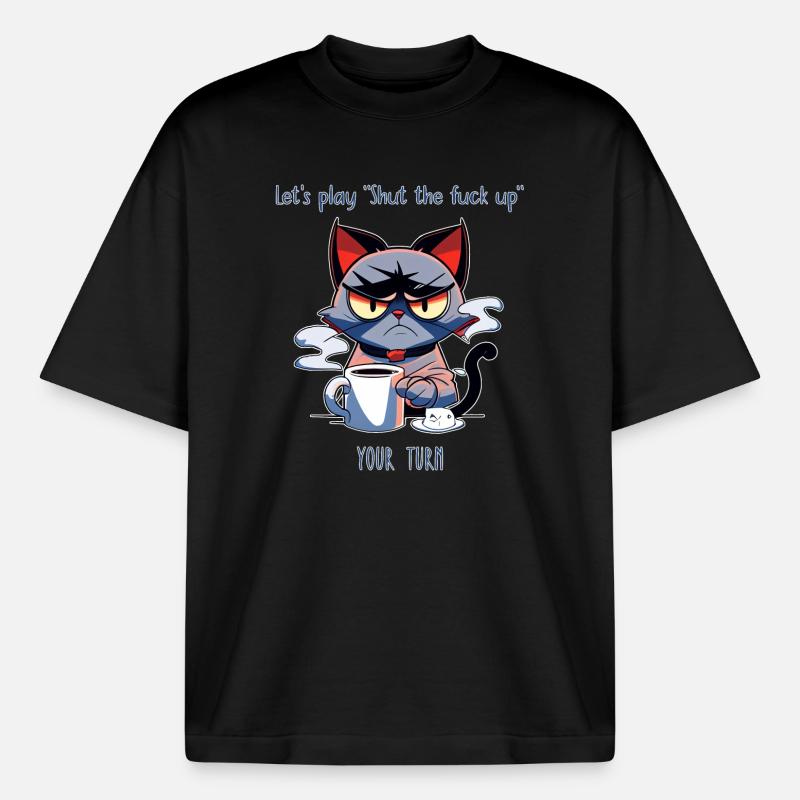 Grimmige Katze Kaffee Sarkasmus Spruch - Boxy Heavyweight Unisex Organic T-Shirt von Stanley/Stella - Schwarz