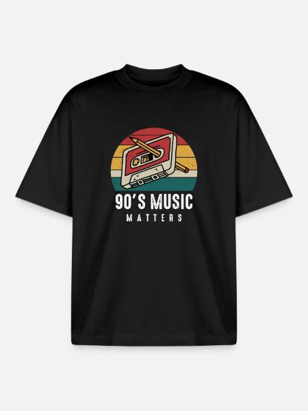90s Music Matters. Music gift idea, Party Apparel - Boxy Heavyweight Unisex Organic T-Shirt by Stanley/Stella - black