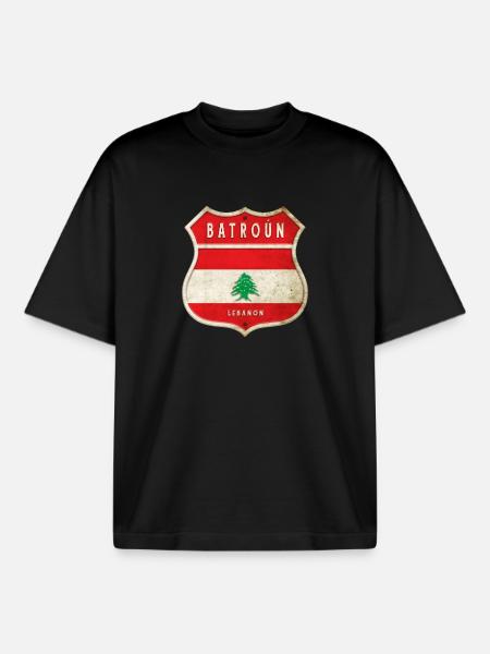 Batroun Liban Armoiries Drapeaux Design - T-shirt unisexe boxy épais biologique Stanley/Stella - noir