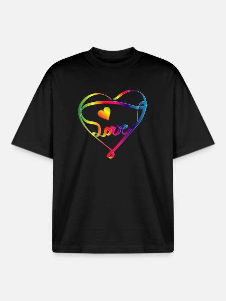Färgglatt band i hjärtform och regnbågens färger - Unisex boxy heavyweight ekologisk T-shirt Stanley/Stella - svart