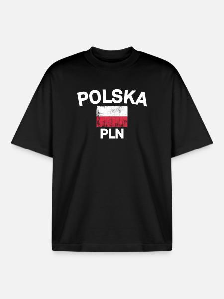 Polska Flag PLN Emblem - Boxy Heavyweight Unisex Organic T-Shirt by Stanley/Stella - black
