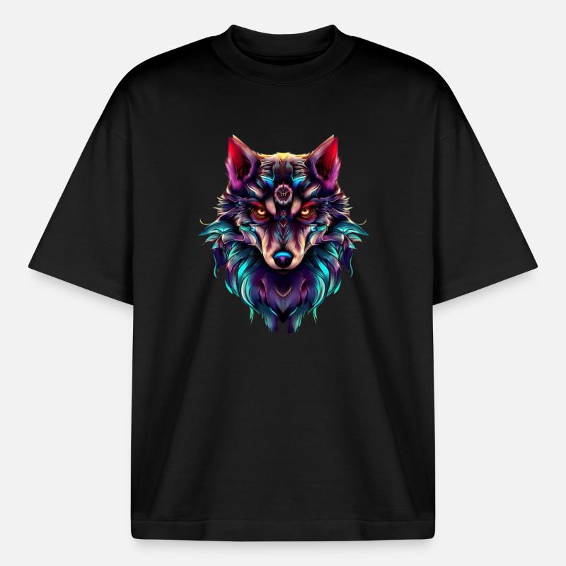 Wolfskopf Synthwave Wolf - Boxy Heavyweight Unisex Organic T-Shirt von Stanley/Stella - Schwarz