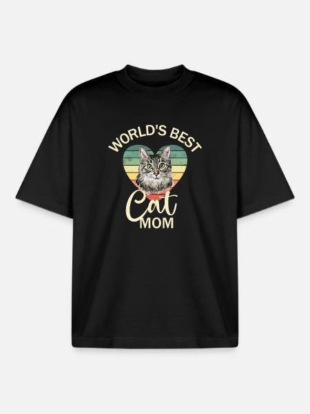 Maman chat chat - T-shirt unisexe boxy épais biologique Stanley/Stella - noir
