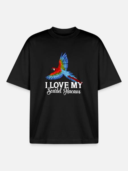 J'adore mes aras écarlates - T-shirt unisexe boxy épais biologique Stanley/Stella - noir
