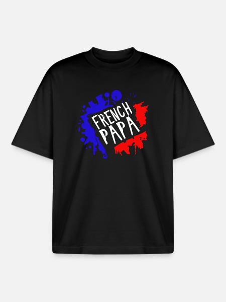 Cadeau Unique: 'French Papa' - T-shirt unisexe boxy épais biologique Stanley/Stella - noir