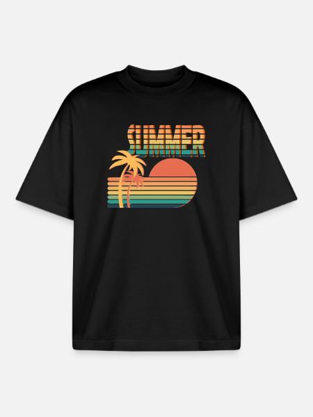 Retro Sunset Summer Vibe Design - Boxy Heavyweight Unisex Organic T-Shirt by Stanley/Stella - black