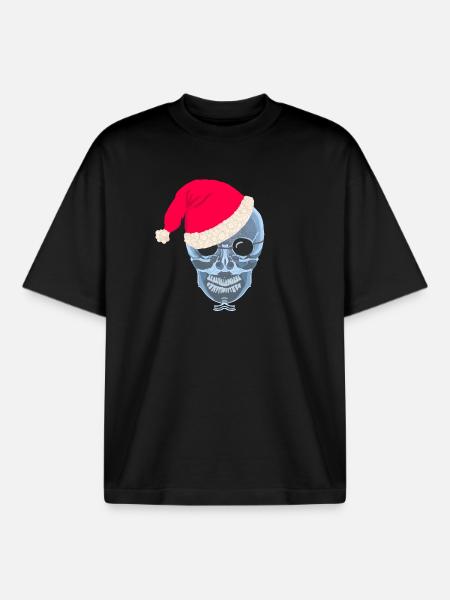X-ray skull Santa hat, drawing - Boxy Heavyweight Unisex Organic T-Shirt by Stanley/Stella - black