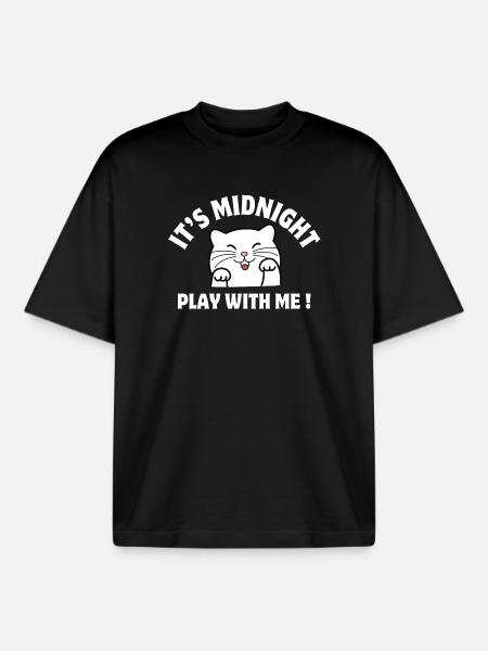 Midnight, Cat, Cat Humor - Boxy Heavyweight Unisex Organic T-Shirt by Stanley/Stella - black