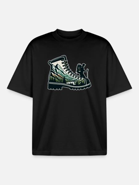 Hiking boots Mountain Trekkeur Randonneur - Boxy Heavyweight Unisex Organic T-Shirt by Stanley/Stella - black