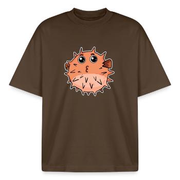 Poisson-globe - T-shirt unisexe boxy épais biologique Stanley/Stella - marron foncé - Devant - AI Model Male 185 light (185cm) & AI Model Female 172 dark (172cm)