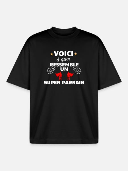 Humour Super Parrain Illustration - T-shirt unisexe boxy épais biologique Stanley/Stella - noir