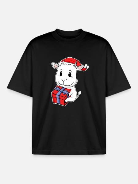 Goat with Santa Hat - Christmas - Boxy Heavyweight Unisex Organic T-Shirt by Stanley/Stella - black