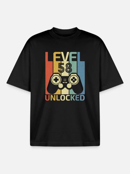Level 58 Unlocked Funny Video Gamer 58Th Birthday - Boxy Heavyweight Unisex Organic T-Shirt by Stanley/Stella - black