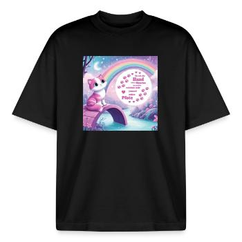Chat avec arc-en-ciel - T-shirt unisexe boxy épais biologique Stanley/Stella - noir - Devant - AI Model Male 185 light (185cm) & AI Model Female 172 dark (172cm)