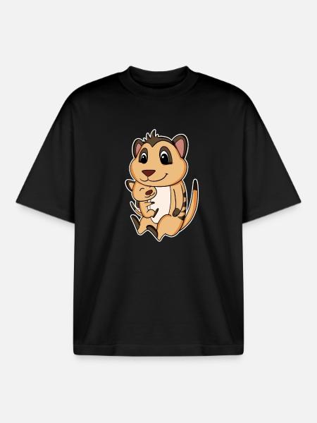 Erdmännchen Familie - Erdmännchen mit Baby - Boxy Heavyweight Unisex Organic T-Shirt von Stanley/Stella - Schwarz