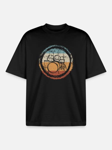 Retro Drum Circle Stamp - Boxy Heavyweight Unisex Organic T-Shirt by Stanley/Stella - black