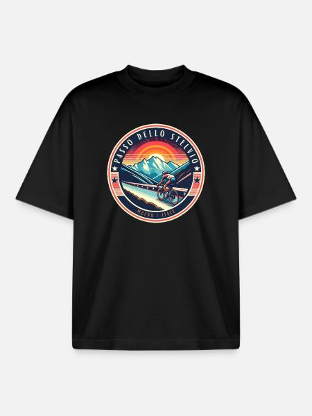 Passo dello Stelvio: Potenza Alpina per Ciclisti - T-shirt unisex boxy pesante biologica di Stanley/Stella - nero