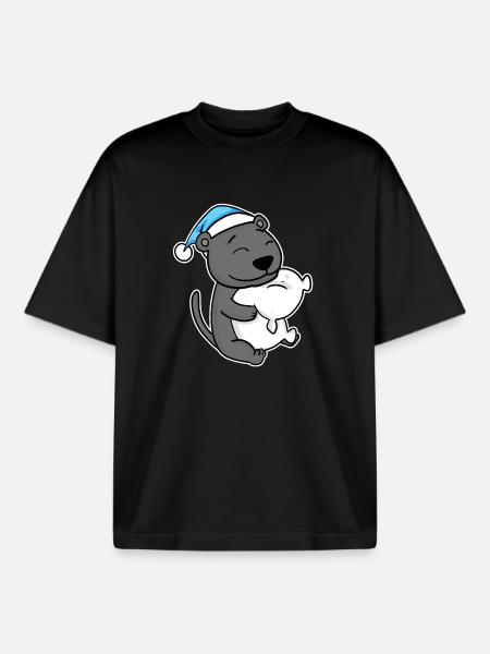 with pillow and sleepy cap - Boxy Heavyweight Unisex Organic T-Shirt by Stanley/Stella - black