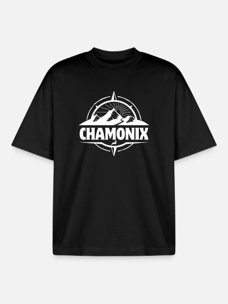 Chamonix, Skigebiet, Skipiste - Boxy Heavyweight Unisex Organic T-Shirt von Stanley/Stella - Schwarz