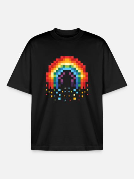 Pixel Art Rainbow 8-Bit Retro - Boxy Heavyweight Unisex Organic T-Shirt by Stanley/Stella - black