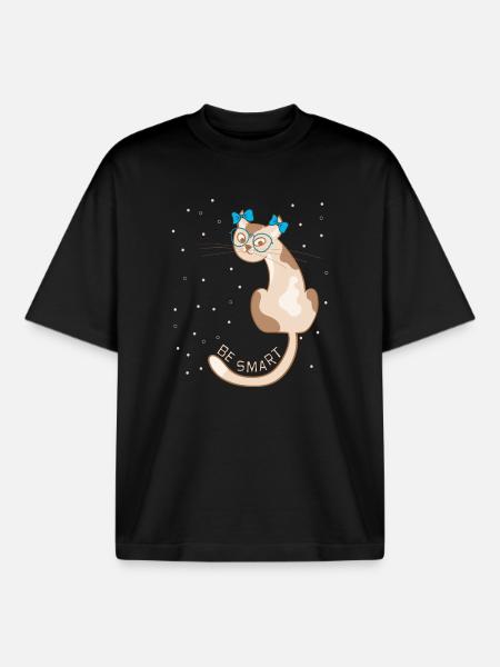 Cat, be smart - Boxy Heavyweight Unisex Organic T-Shirt by Stanley/Stella - black