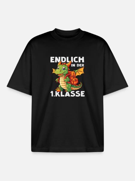 Drache 1 Klasse Einschulung Schule Drachen Spruch - Boxy Heavyweight Unisex Organic T-Shirt von Stanley/Stella - Schwarz