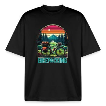 Bikepacking Sunset Trail - Boxy Heavyweight Unisex Organic T-Shirt von Stanley/Stella - Schwarz - Vorne - AI Model Male 185 light (185cm) & AI Model Female 172 dark (172cm)
