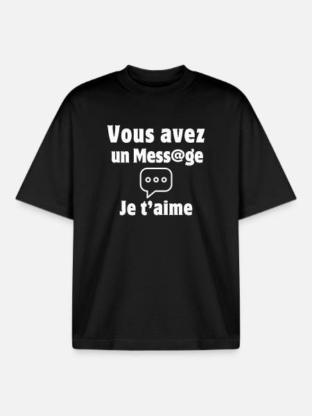 message, SMS, je t'aime, Saint-Valentin - T-shirt unisexe boxy épais biologique Stanley/Stella - noir