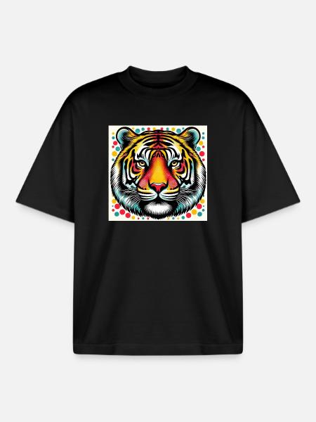 Tiger Pop Art - Boxy Heavyweight Unisex Organic T-Shirt by Stanley/Stella - black