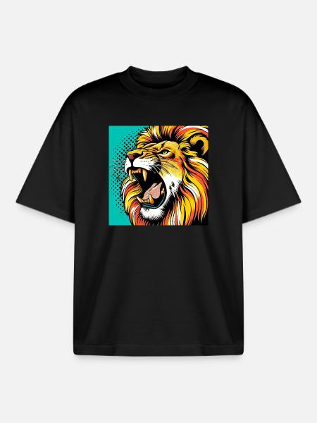Lion Pop Art - Boxy Heavyweight Unisex Organic T-Shirt by Stanley/Stella - black