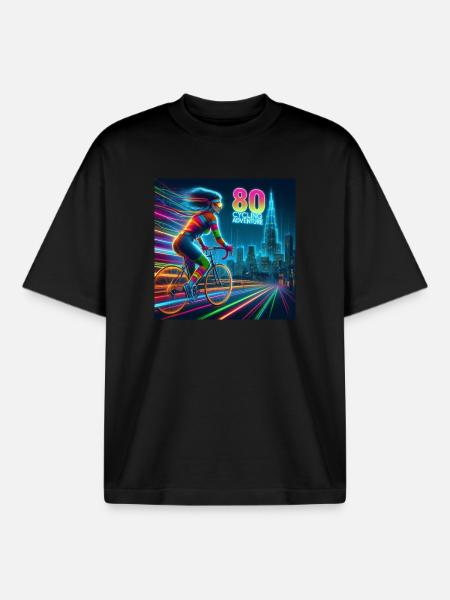 Neon 80 Cycling Adventure - Boxy Heavyweight Unisex Organic T-Shirt by Stanley/Stella - black