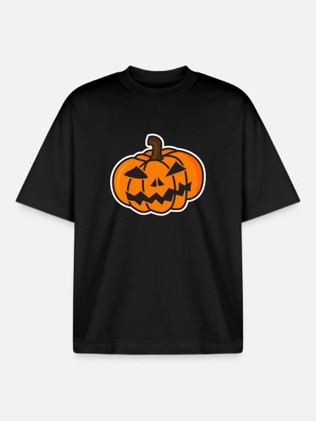 Funny Halloween Pumpkin Mock-up - Boxy Heavyweight Unisex Organic T-Shirt by Stanley/Stella - black